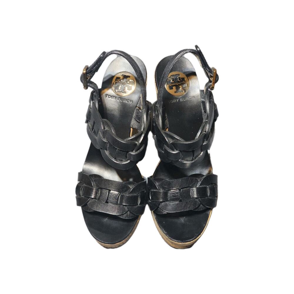 Tory Burch Shoes Womens Size 6 Black Cork Wedge Open Toe Sandals Shoes - Picture 3 of 12